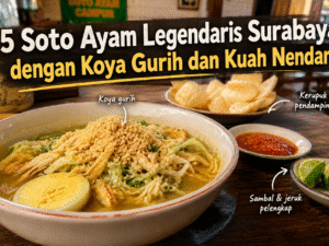 Soto ayam legendaris Surabaya dengan koya gurih dan kuah nendang