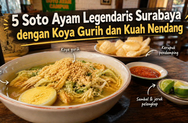 Soto ayam legendaris Surabaya dengan koya gurih dan kuah nendang