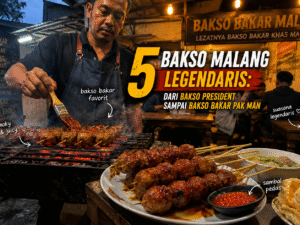 Semangkuk bakso Malang asli dengan pentol besar, siomay, dan taburan seledri di kuah bening